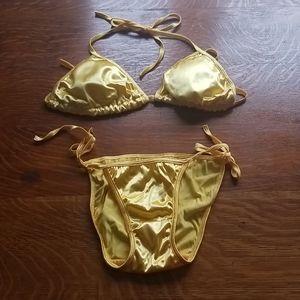 ⚡*NEW*Y2K Metallic Golden Yellow String Bikini Set
